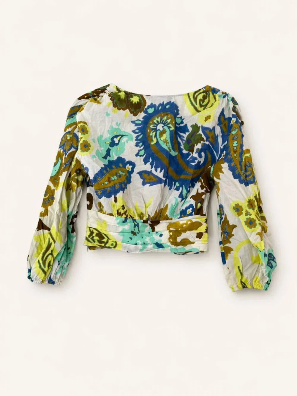 Zara Paisley Wrap Crop Top XS Boho Cotton Long Sleeve Blouse NWOT - Picture 3 of 6